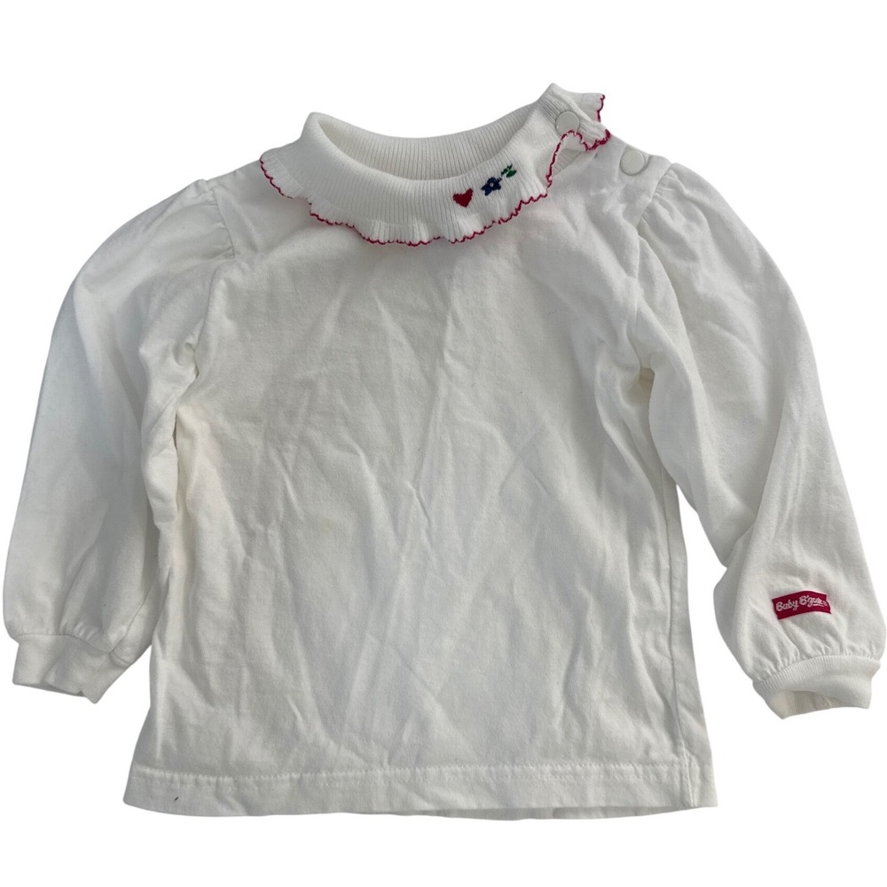 Vintage 90s Oshkosh Bgosh Embroidery Ruffle mock neck Long Sleeve Girl Shirt 18m